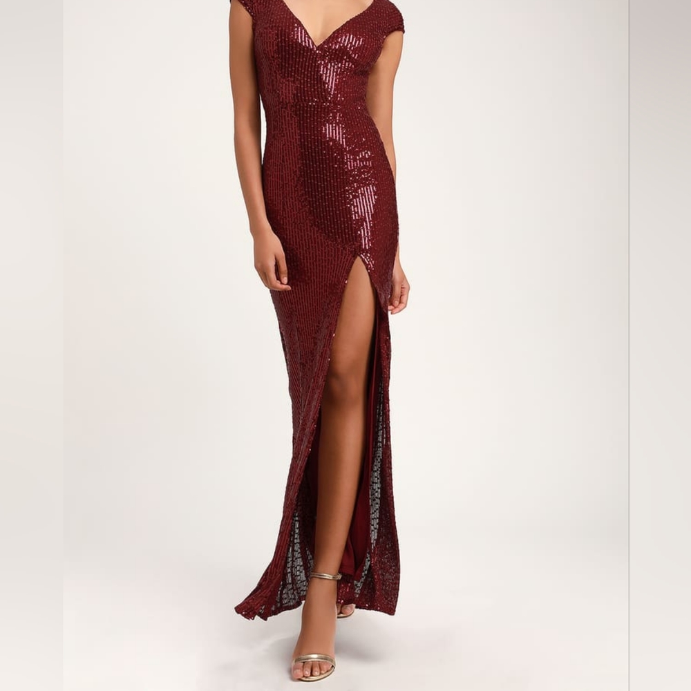 Lulu's Catching Compliments Burgundy Sequin Maxi Dress